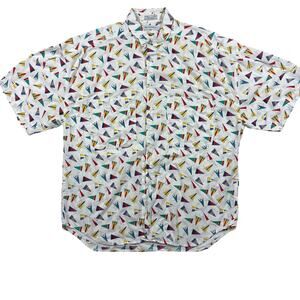 Vintage Nautical Flag Print Generra Shirt Mens Large Short Sleeve Button Summer